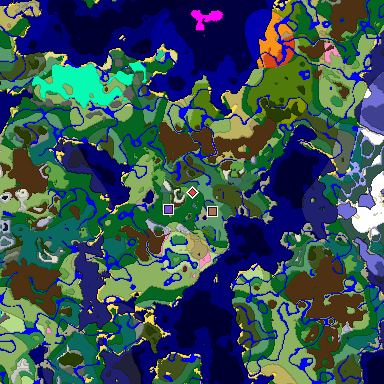 Predicted biome map of Java 1.21.4 seed -3367863069656021034 around estimated spawn