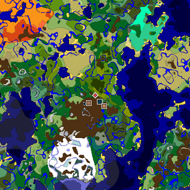 Predicted biome map of Java 1.21.4 seed 2447645888586884601 around estimated spawn