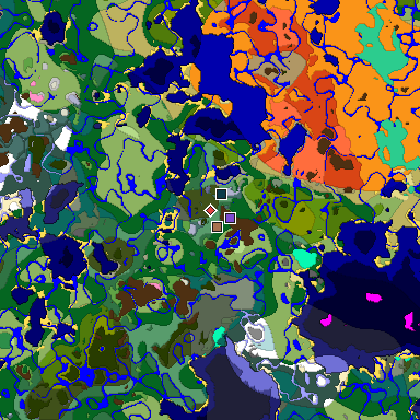 Predicted biome map of Java 1.21.4 seed 3086634143356577520 around estimated spawn