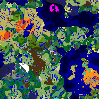 Predicted biome map of Java 1.21.4 seed -7888077873406653472 around estimated spawn