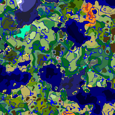 Predicted biome map of Java 1.21.4 seed 6822660959744942359 around estimated spawn