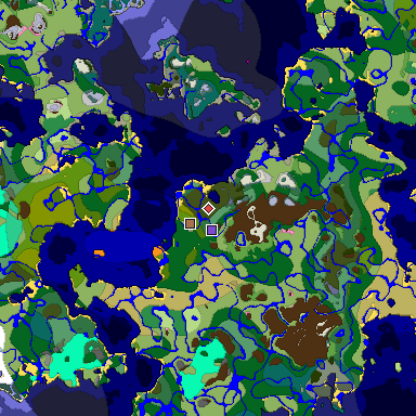 Predicted biome map of Java 1.21.4 seed -981602393562496821 around estimated spawn