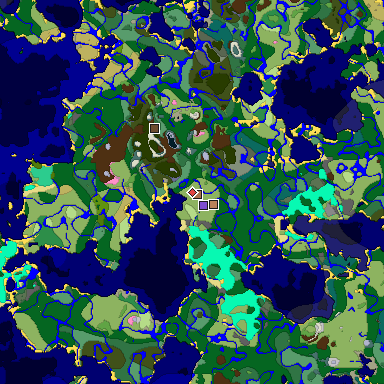 Predicted biome map of Java 1.21.4 seed 4689017444967445926 around estimated spawn