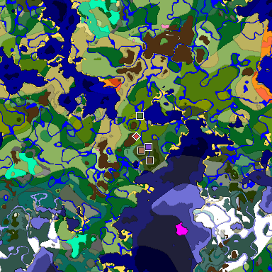 Predicted biome map of Java 1.21.4 seed 5721109812645248920 around estimated spawn