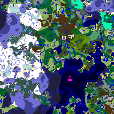 Predicted biome map of Java 1.21.4 seed -4869798689909837595 around estimated spawn