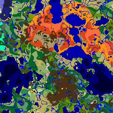 Predicted biome map of Java 1.21.4 seed 6695768205426510940 around estimated spawn