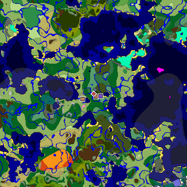 Predicted biome map of Java 1.21.4 seed 2078395748122434446 around estimated spawn