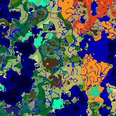Predicted biome map of Java 1.21.4 seed -5082018333601007230 around estimated spawn