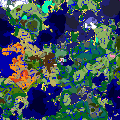 Predicted biome map of Java 1.21.4 seed -1117066976385815948 around estimated spawn