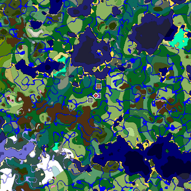Predicted biome map of Java 1.21.4 seed -4430389532172179788 around estimated spawn