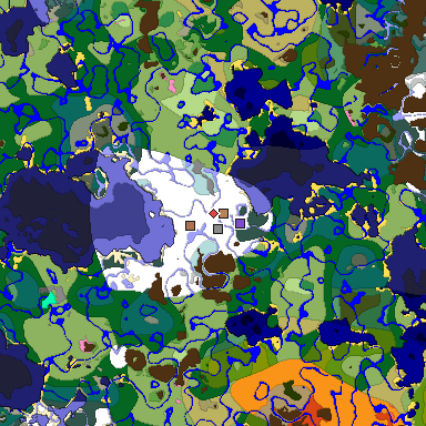 Predicted biome map of Java 1.21.4 seed 1952410059619167706 around estimated spawn