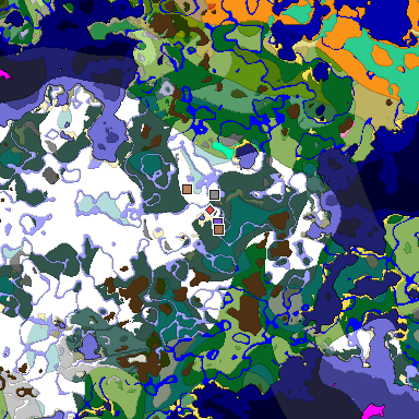 Predicted biome map of Java 1.21.4 seed 6086093476631256112 around estimated spawn