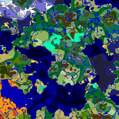 Predicted biome map of Java 1.21.4 seed 2338434637094015593 around estimated spawn