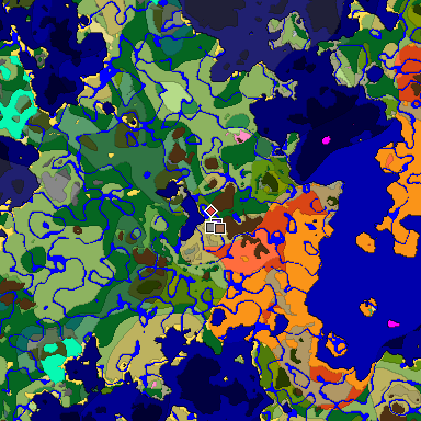 Predicted biome map of Java 1.21.4 seed 5557134735267037154 around estimated spawn