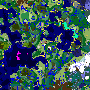 Predicted biome map of Java 1.21.4 seed 7057253089430407590 around estimated spawn