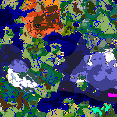 Predicted biome map of Java 1.21.4 seed -2511850024754673529 around estimated spawn