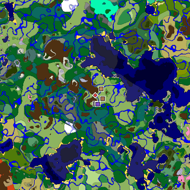 Predicted biome map of Java 1.21.4 seed 3484556958212475840 around estimated spawn