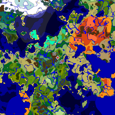 Predicted biome map of Java 1.21.4 seed -9020832307655219481 around estimated spawn