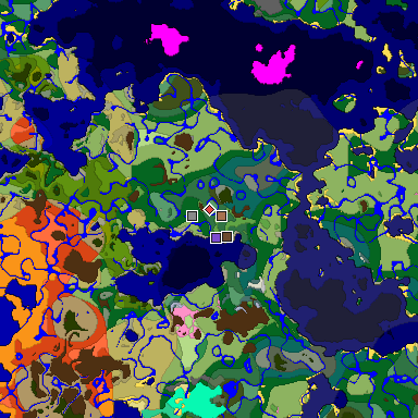 Predicted biome map of Java 1.21.4 seed -8210707085194209451 around estimated spawn