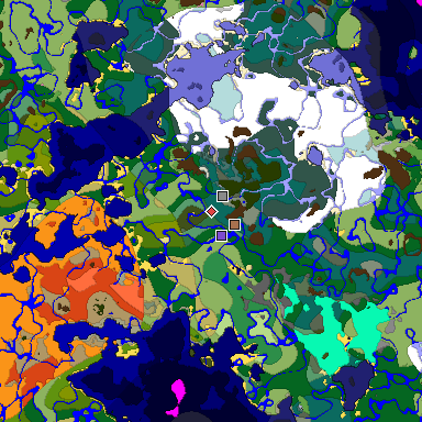 Predicted biome map of Java 1.21.4 seed -4686011187991583077 around estimated spawn