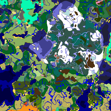 Predicted biome map of Java 1.21.4 seed -1300586604159664329 around estimated spawn