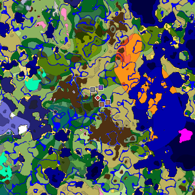 Predicted biome map of Java 1.21.4 seed 3433277890785439412 around estimated spawn