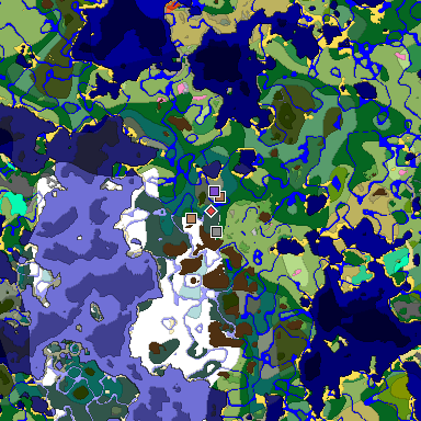 Predicted biome map of Java 1.21.4 seed 6953993270466637088 around estimated spawn