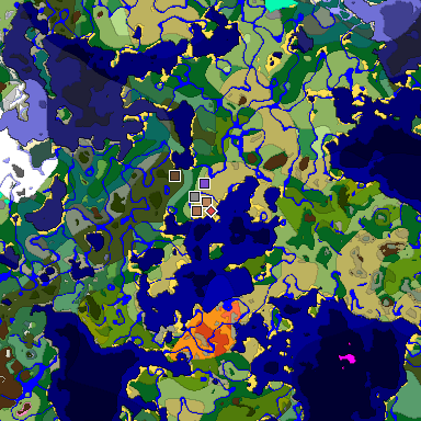 Predicted biome map of Java 1.21.4 seed 708800930237090524 around estimated spawn