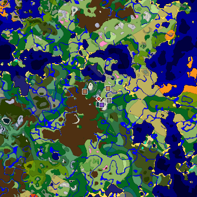 Predicted biome map of Java 1.21.4 seed 867009364775074148 around estimated spawn