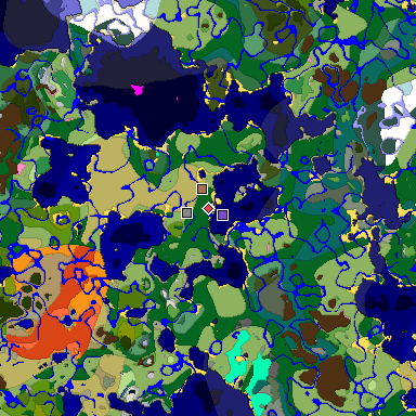 Predicted biome map of Java 1.21.4 seed -2661162852651204825 around estimated spawn