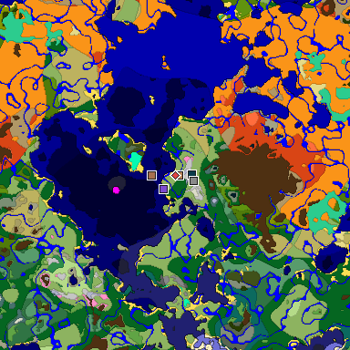 Predicted biome map of Java 1.21.4 seed -6051495369084348058 around estimated spawn