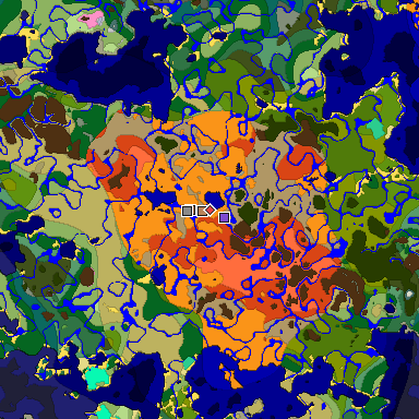 Predicted biome map of Java 1.21.4 seed 5747747253664593336 around estimated spawn