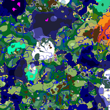 Predicted biome map of Java 1.21.4 seed 1045914396960155946 around estimated spawn