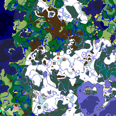 Predicted biome map of Java 1.21.4 seed -4446868153908357042 around estimated spawn