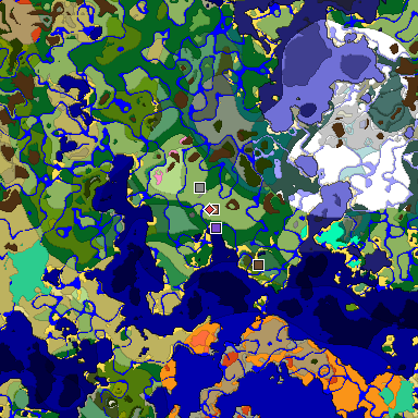 Predicted biome map of Java 1.21.4 seed -7848590615799753626 around estimated spawn
