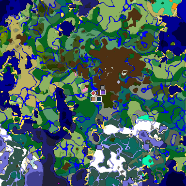 Predicted biome map of Java 1.21.4 seed -3612532950624692316 around estimated spawn