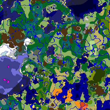 Predicted biome map of Java 1.21.4 seed -6910230098167031280 around estimated spawn