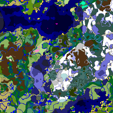 Predicted biome map of Java 1.21.4 seed -694657117370941216 around estimated spawn