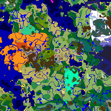 Predicted biome map of Java 1.21.4 seed -1367217511025620398 around estimated spawn