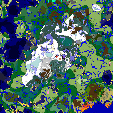 Predicted biome map of Java 1.21.4 seed 7947174214251668187 around estimated spawn