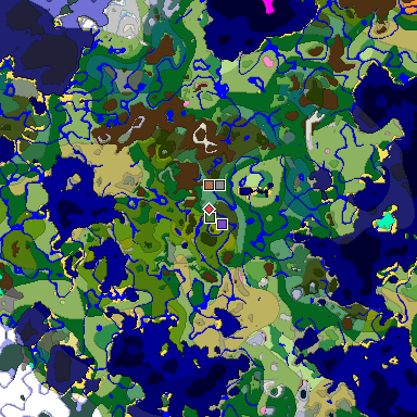 Predicted biome map of Java 1.21.4 seed -2993100997746255512 around estimated spawn