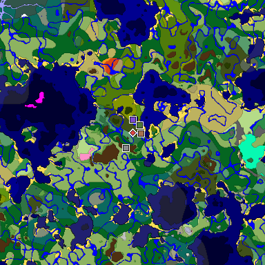 Predicted biome map of Java 1.21.4 seed -1792618774568856070 around estimated spawn