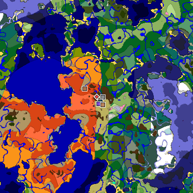 Predicted biome map of Java 1.21.4 seed 38655708497042234 around estimated spawn