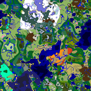 Predicted biome map of Java 1.21.4 seed -6262739114081706050 around estimated spawn
