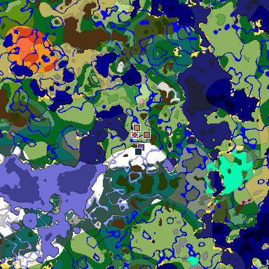 Predicted biome map of Java 1.21.4 seed -900406231628620254 around estimated spawn