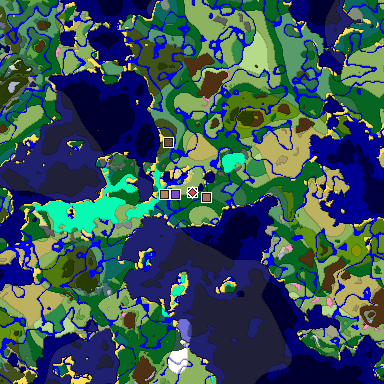 Predicted biome map of Java 1.21.4 seed 1362327102804670453 around estimated spawn