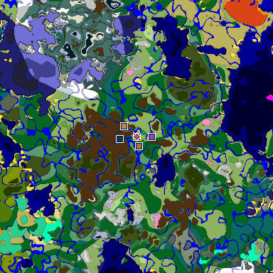 Predicted biome map of Java 1.21.4 seed -4006700157296685830 around estimated spawn