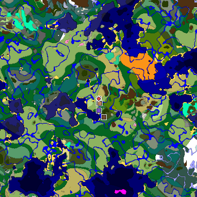Predicted biome map of Java 1.21.4 seed -5487584298198908319 around estimated spawn