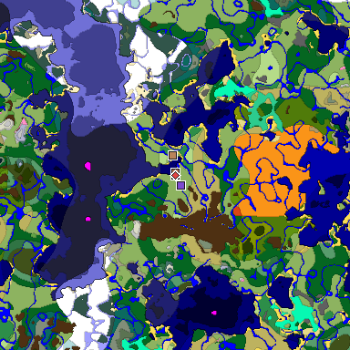 Predicted biome map of Java 1.21.4 seed -834166359739789113 around estimated spawn
