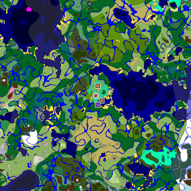 Predicted biome map of Java 1.21.4 seed 8500253436866039192 around estimated spawn